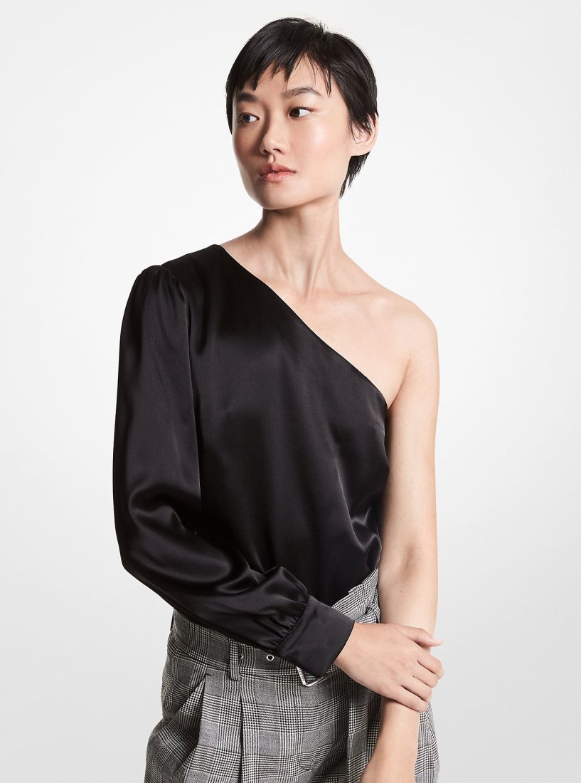 Michael Kors Satin One-Shoulder Top Oberteile Damen Schwarz | PZFSMC534