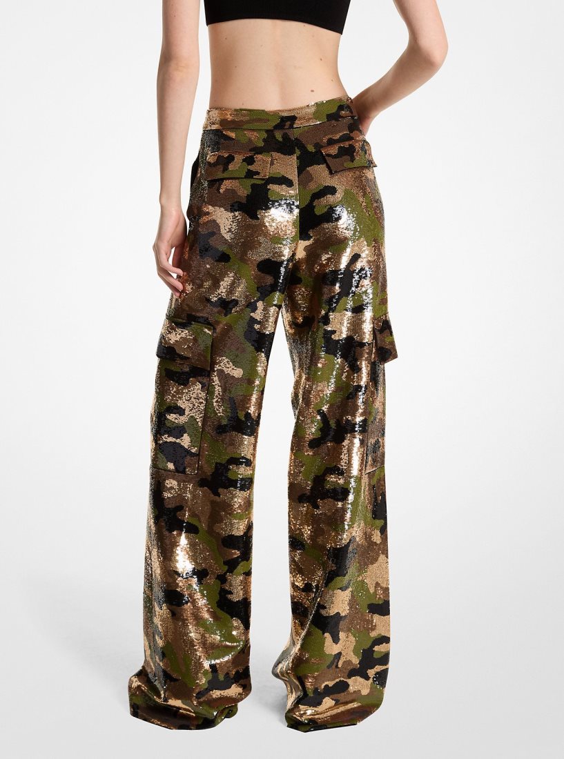 Michael Kors Sequined Camouflage Wide-Leg Cargo Pants Hose Damen Dunkelbraun | NFVHZO160