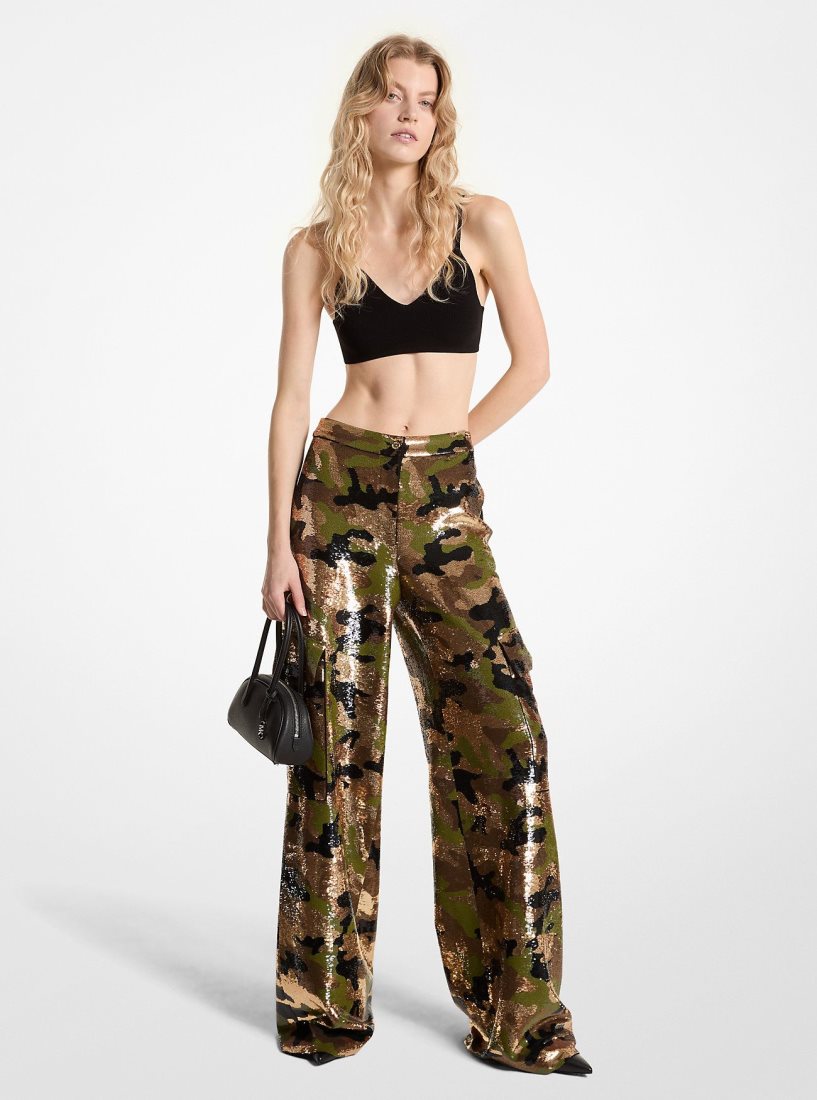 Michael Kors Sequined Camouflage Wide-Leg Cargo Pants Hose Damen Dunkelbraun | NFVHZO160