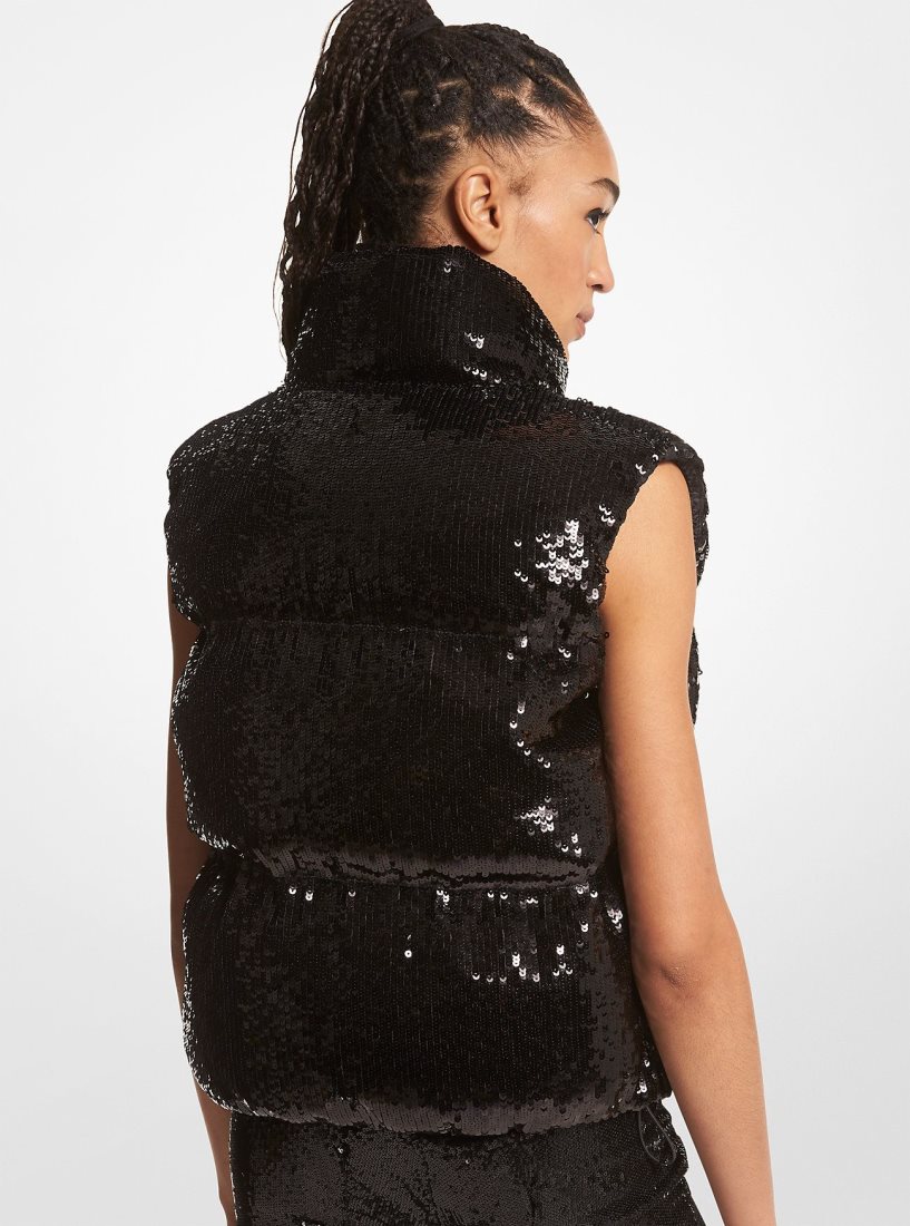 Michael Kors Sequined Cire Quilted Puffer Vest Jacken Damen Schwarz | GZWLBI689
