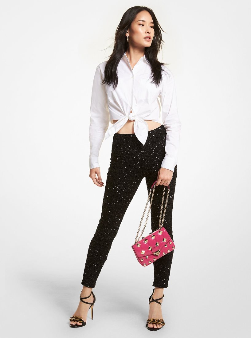 Michael Kors Sequined Stretch Mesh Leggings Hose Damen Schwarz | GJIPWN498