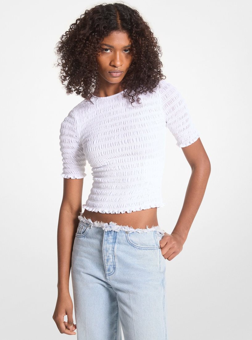 Michael Kors Shirred Georgette T-Shirt Oberteile Damen Weiß | FQMSHY789
