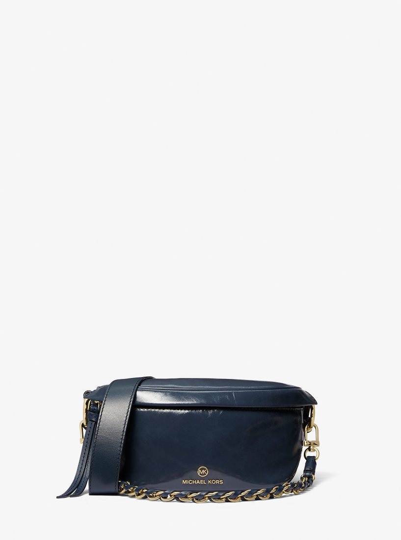 Michael Kors Slater Extra-Small Patent Leather Sling Pack Umhängetasche Damen Navy | YNZJDP560
