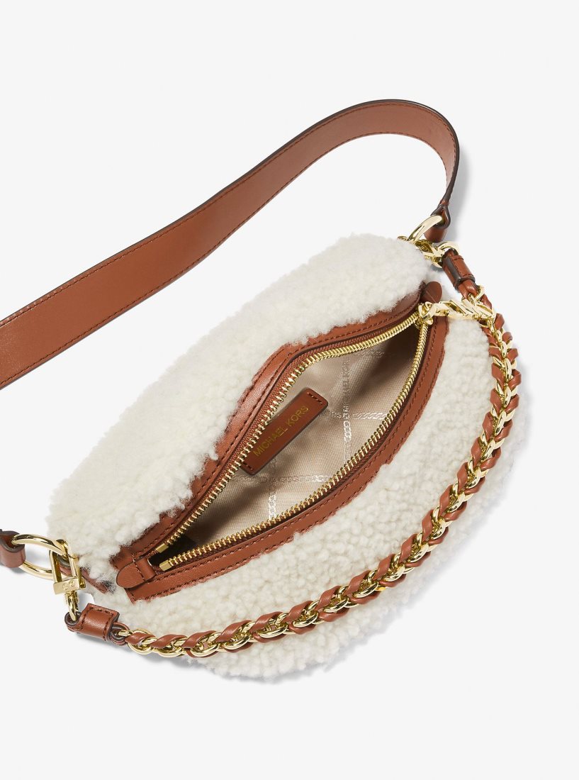 Michael Kors Slater Extra-Small Shearling Sling Pack Umhängetasche Damen Beige | FBZOCG094