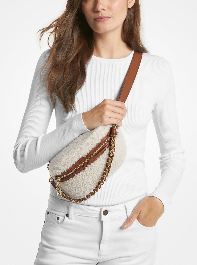 Michael Kors Slater Extra-Small Shearling Sling Pack Umhängetasche Damen Beige | FBZOCG094