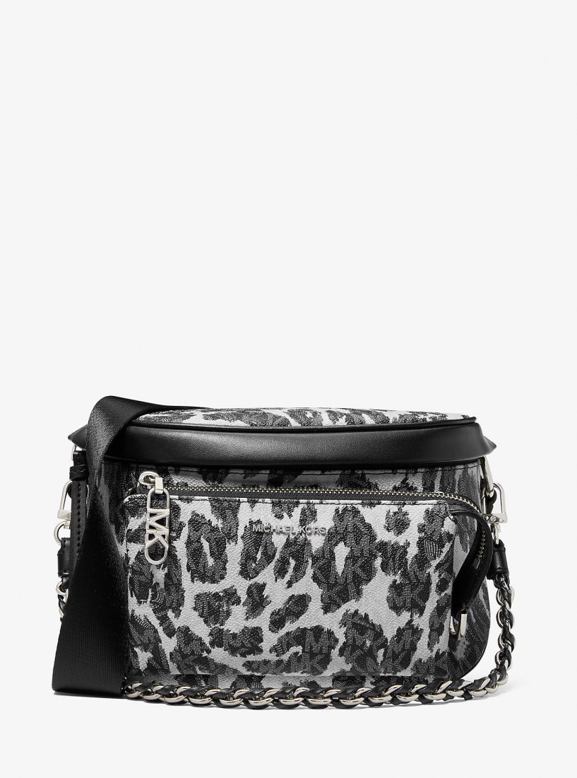 Michael Kors Slater Medium Leopard Logo Sling Pack Rucksäcke Damen Schwarz | HYLKVC681