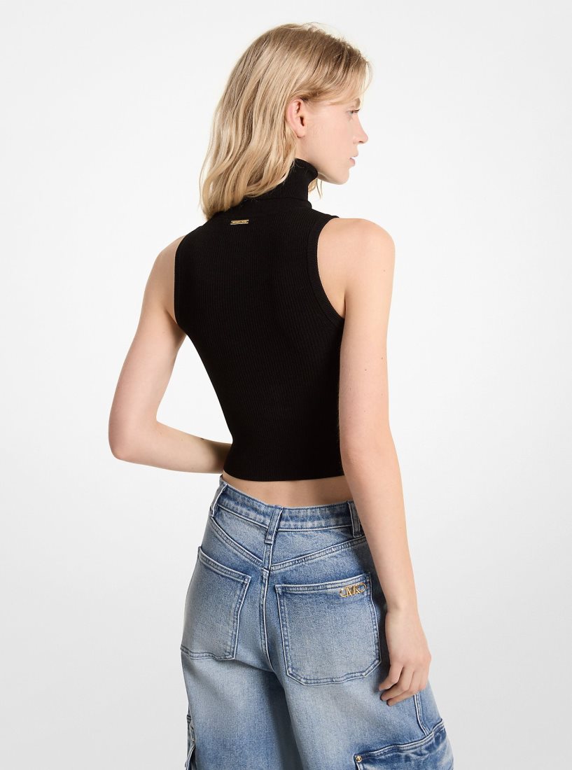 Michael Kors Sleeveless Turtleneck Cropped Top Pullover Damen Schwarz | YLWOAQ749