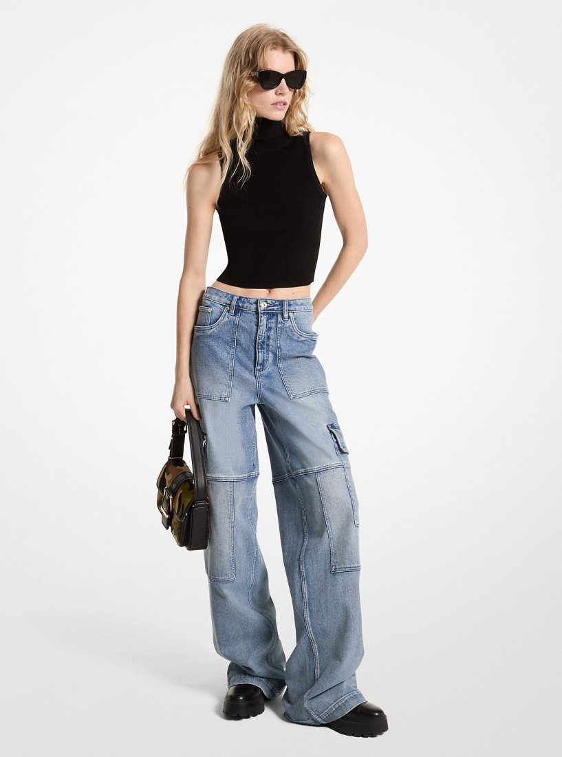 Michael Kors Sleeveless Turtleneck Cropped Top Pullover Damen Schwarz | YLWOAQ749