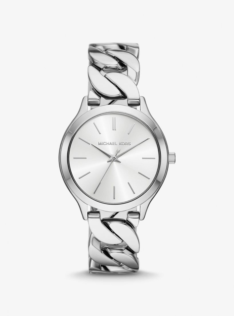 Michael Kors Slim Runway Silver-Tone Curb-Link Watch Silver-tone Damen Silber | HTFSMB018