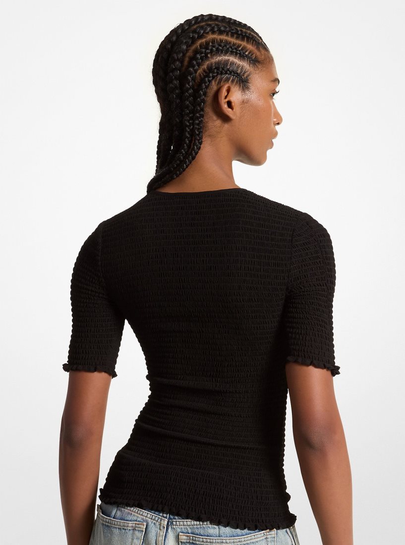 Michael Kors Smocked Georgette Shirt Oberteile Damen Schwarz | KDXOZC801