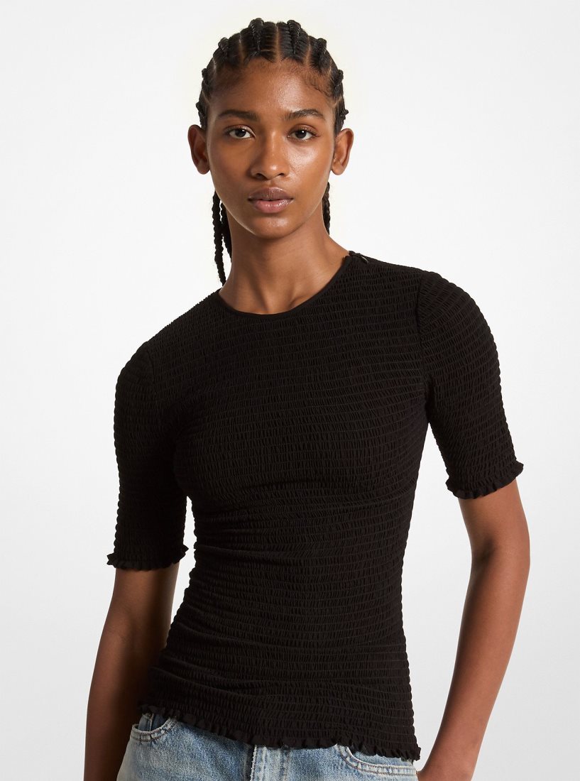 Michael Kors Smocked Georgette Shirt Oberteile Damen Schwarz | KDXOZC801