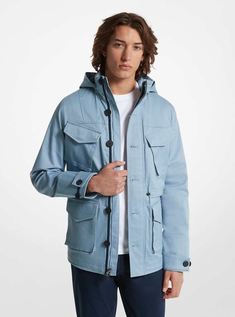 Michael Kors Stretch Cotton Hooded Field Jacket Jacken Herren Chambray | NCYSRV245