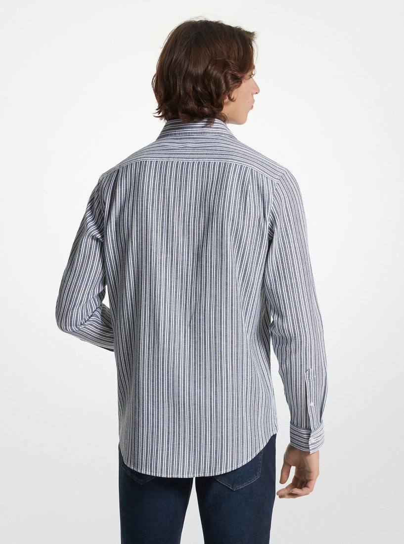 Michael Kors Stretch Cotton Striped Woven Shirt Hemd Herren Midnight | ISKGTL972