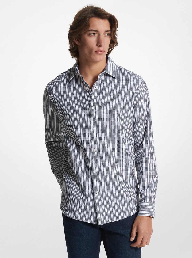 Michael Kors Stretch Cotton Striped Woven Shirt Hemd Herren Midnight | ISKGTL972