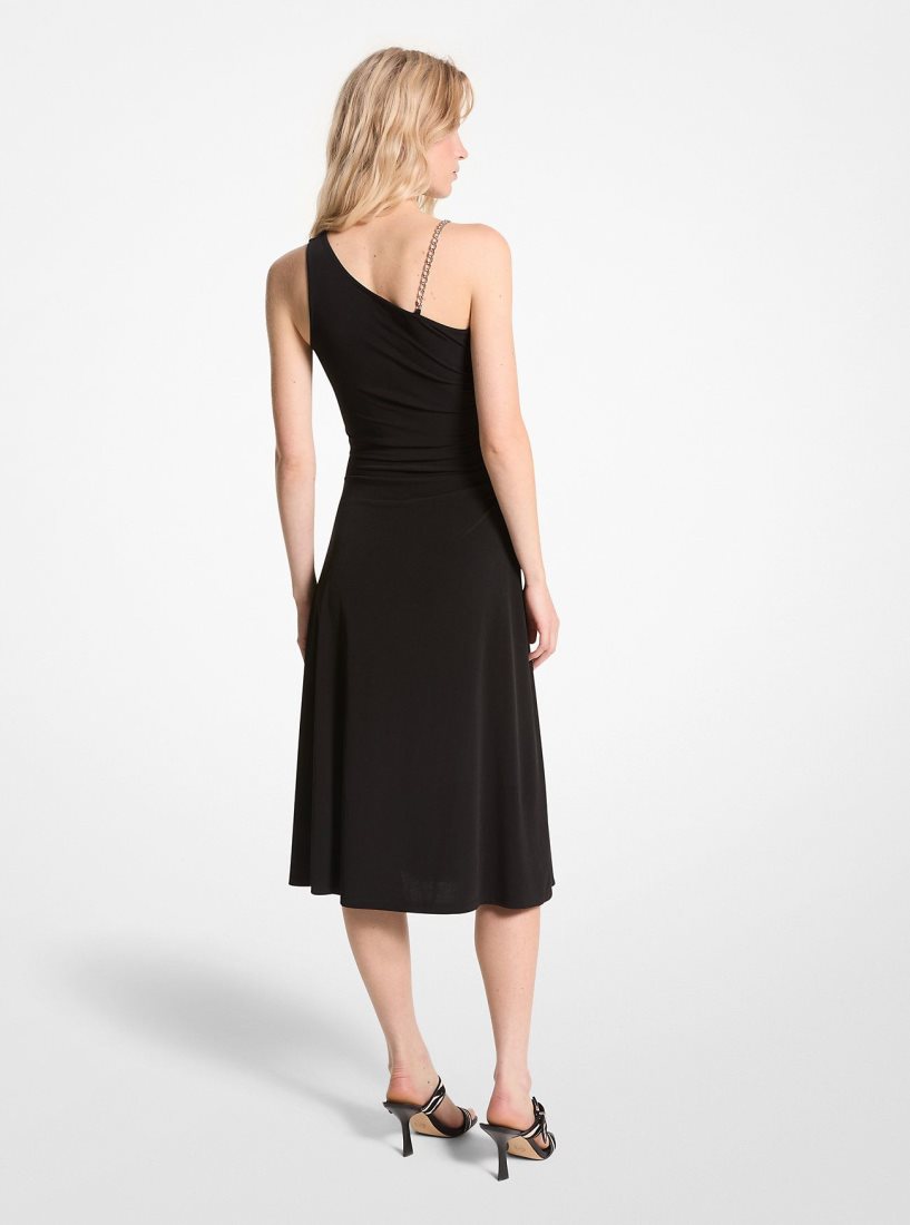 Michael Kors Stretch Matte Jersey One-Shoulder Midi Dress Kleid Damen Schwarz | VLCDXY195
