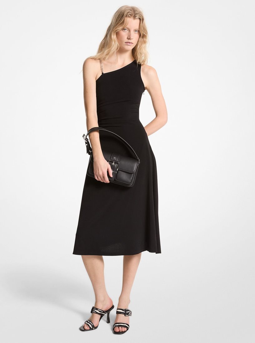 Michael Kors Stretch Matte Jersey One-Shoulder Midi Dress Kleid Damen Schwarz | VLCDXY195