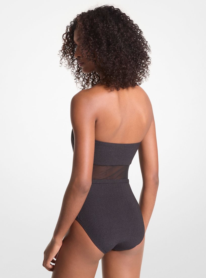 Michael Kors Stretch Nylon Belted Strapless Swimsuit Bademode Damen Schwarz | LMUQOV867