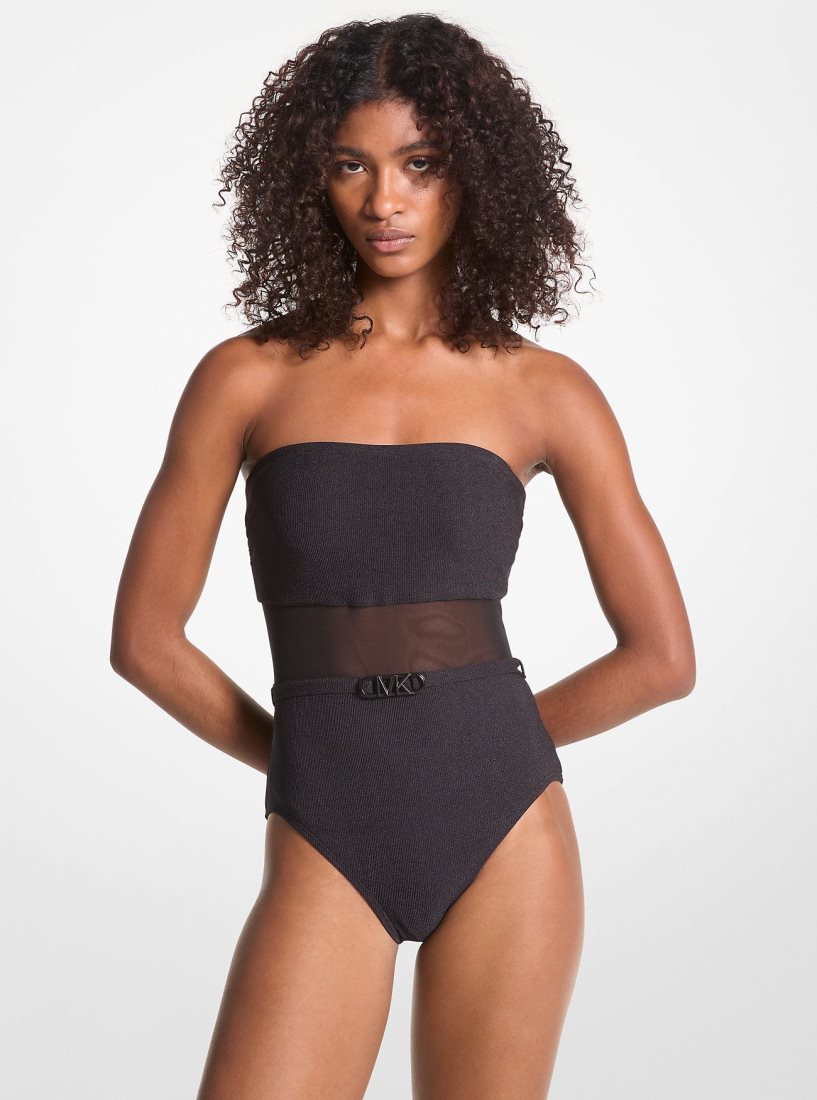 Michael Kors Stretch Nylon Belted Strapless Swimsuit Bademode Damen Schwarz | LMUQOV867