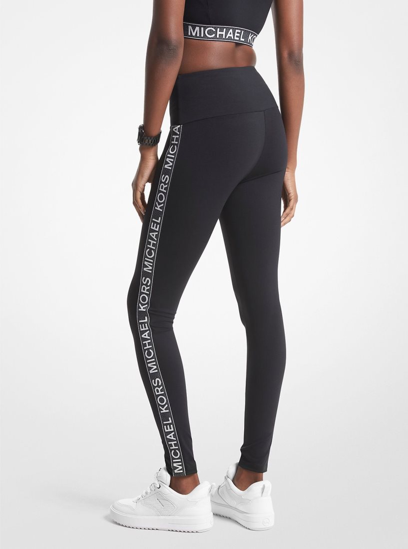 Michael Kors Stretch Nylon Logo Tape Leggings Hose Damen Schwarz | VLGDMH641
