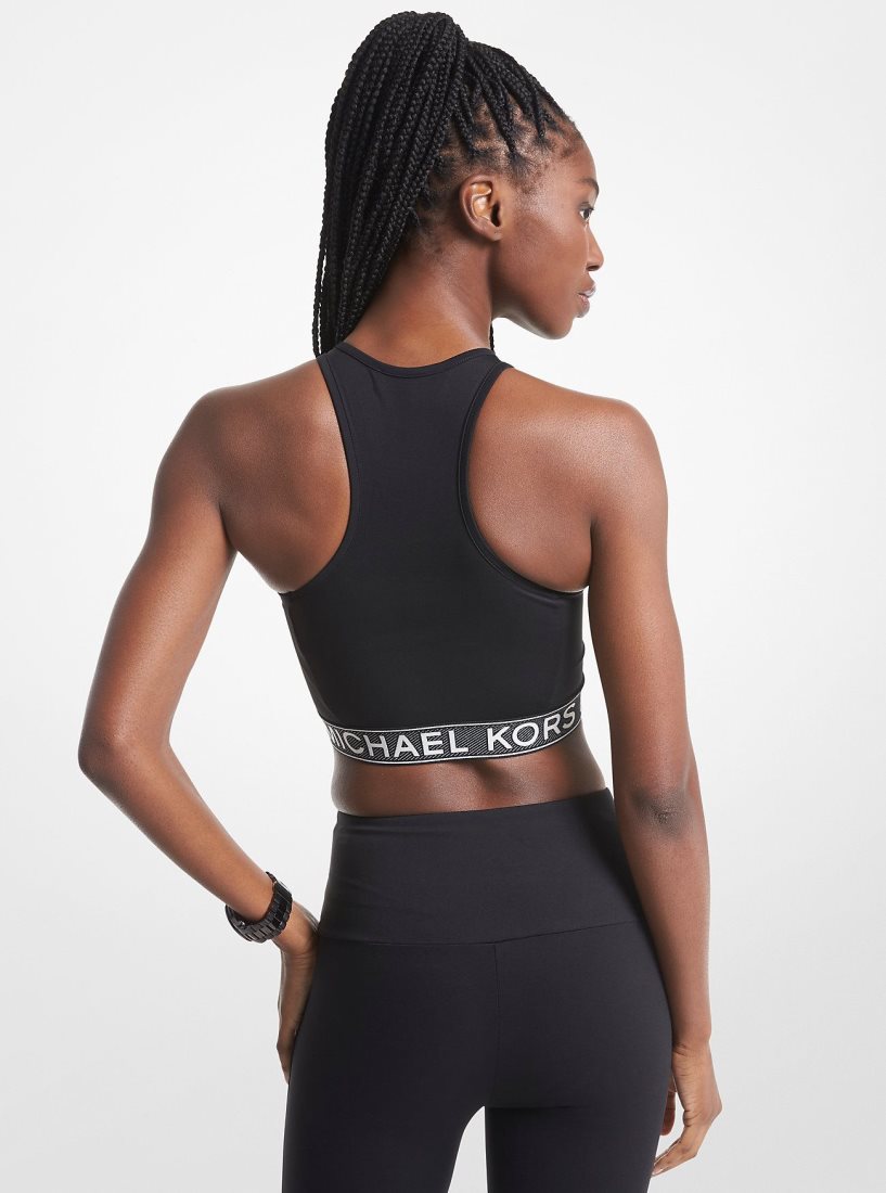 Michael Kors Stretch Nylon Logo Tape Racerback Sports Bra T-shirts Damen Schwarz | HRCIZK493
