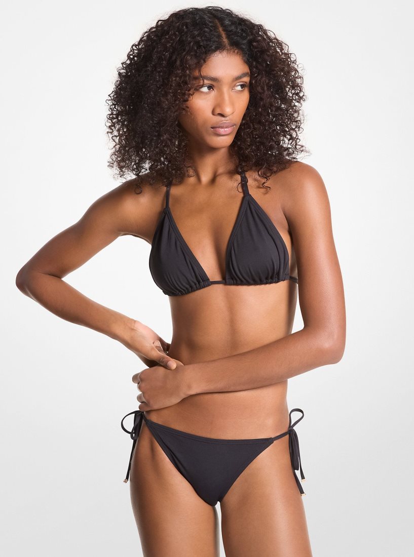 Michael Kors Stretch Nylon Triangle Bikini Top Bademode Damen Schwarz | QWSXZC148
