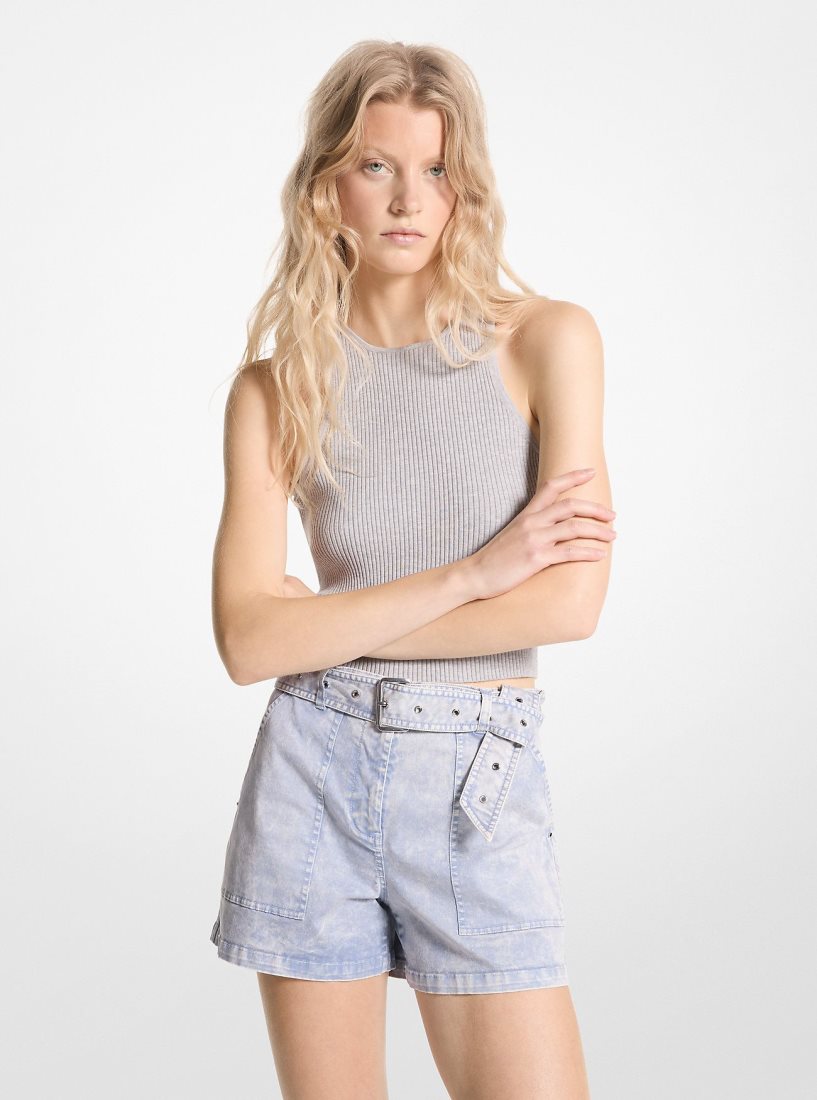 Michael Kors Stretch Organic Cotton Belted Cargo Shorts Hose Damen Chambray | ULGORY951