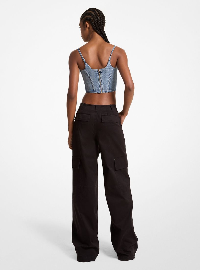Michael Kors Stretch Organic Cotton Wide-Leg Cargo Pants Hose Damen Schwarz | LETOPD576