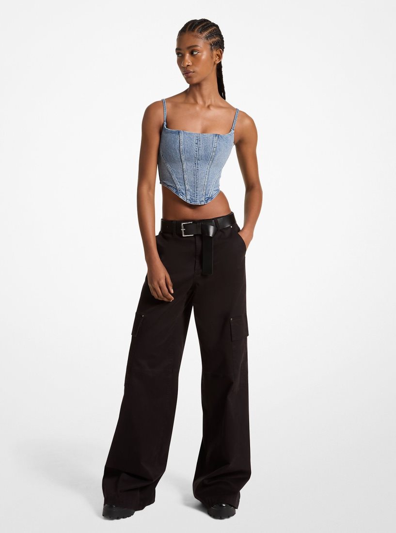 Michael Kors Stretch Organic Cotton Wide-Leg Cargo Pants Hose Damen Schwarz | LETOPD576