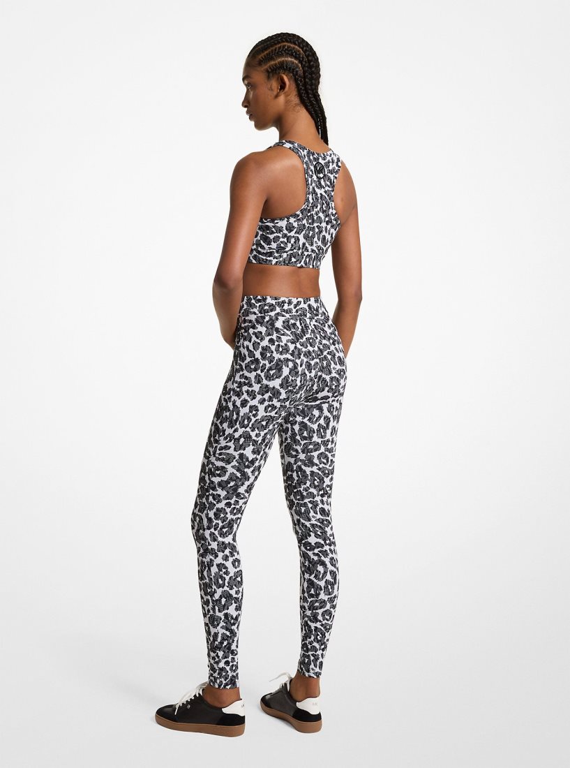 Michael Kors Stretch Recycled Nylon Leopard Logo Leggings Hose Damen Grau | XIGMCT046