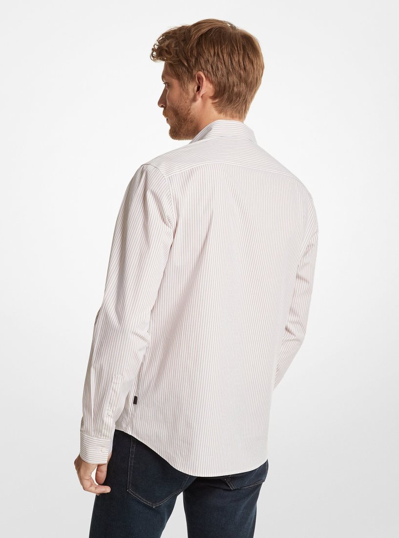 Michael Kors Striped Stretch Cotton Shirt Hemd Herren Khaki | CAESOF067