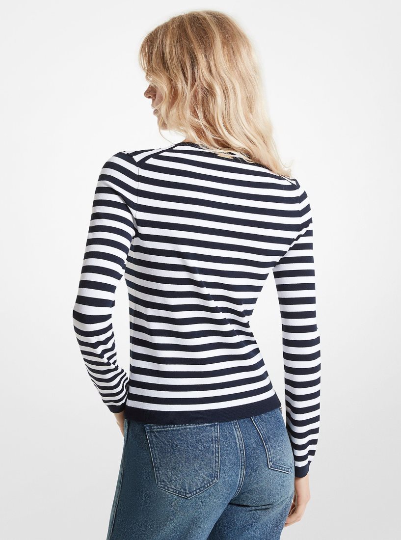 Michael Kors Striped Stretch Knit Sweater Pullover Damen Mdntbl/Wht | LHCNUT097