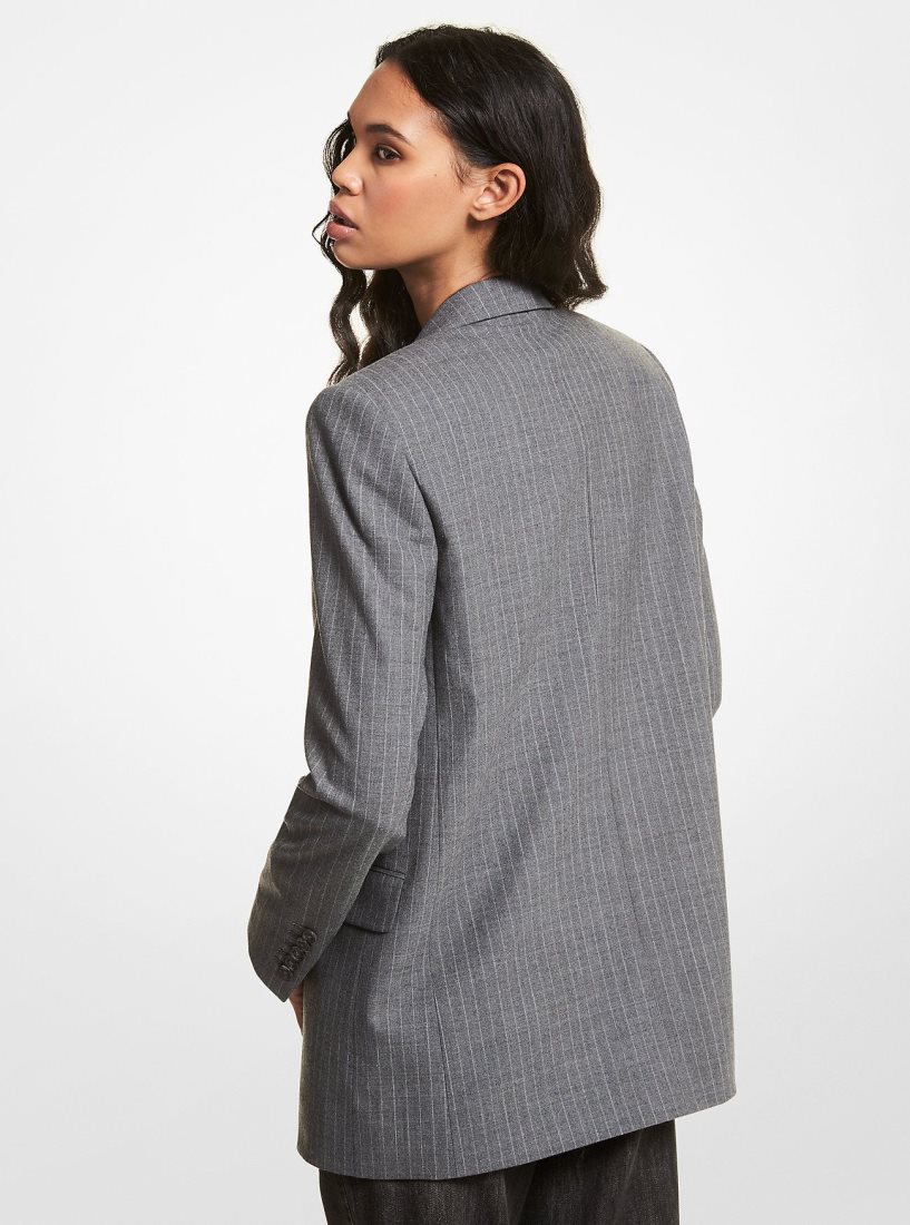 Michael Kors Striped Stretch Wool Boyfriend Blazer Jacken Damen Blau Mehrfarbig | MOJEAQ461