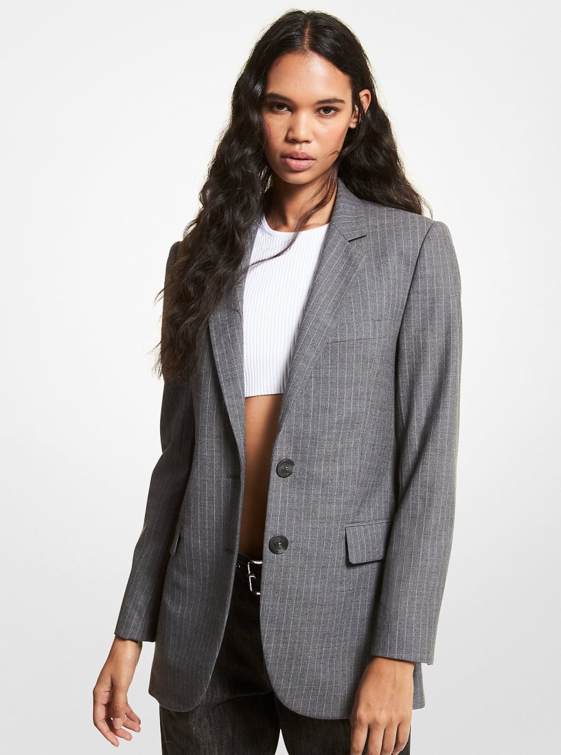 Michael Kors Striped Stretch Wool Boyfriend Blazer Jacken Damen Blau Mehrfarbig | MOJEAQ461
