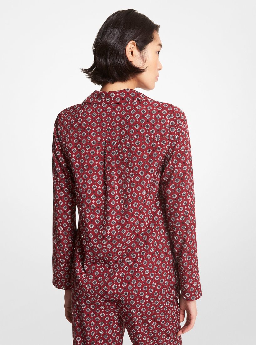 Michael Kors Studded Medallion Crushed Crepe Pajama Shirt Oberteile Damen Bordeaux | MJHWCR093