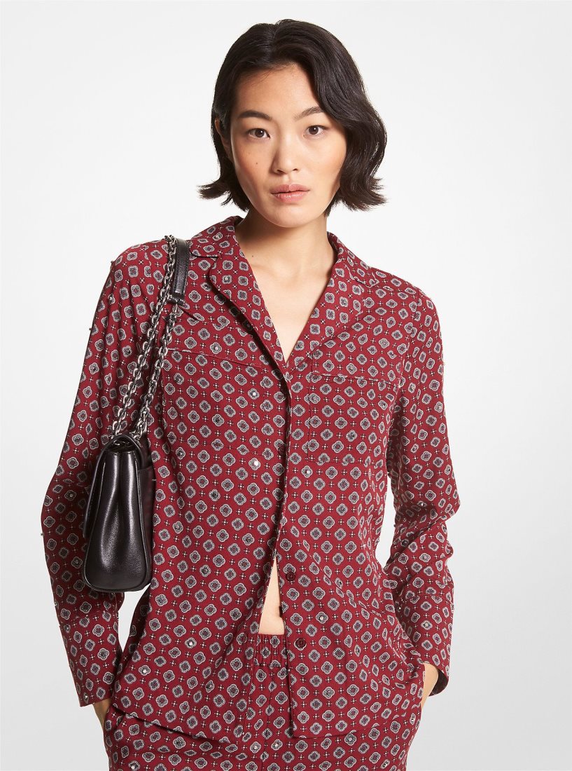 Michael Kors Studded Medallion Crushed Crepe Pajama Shirt Oberteile Damen Bordeaux | MJHWCR093