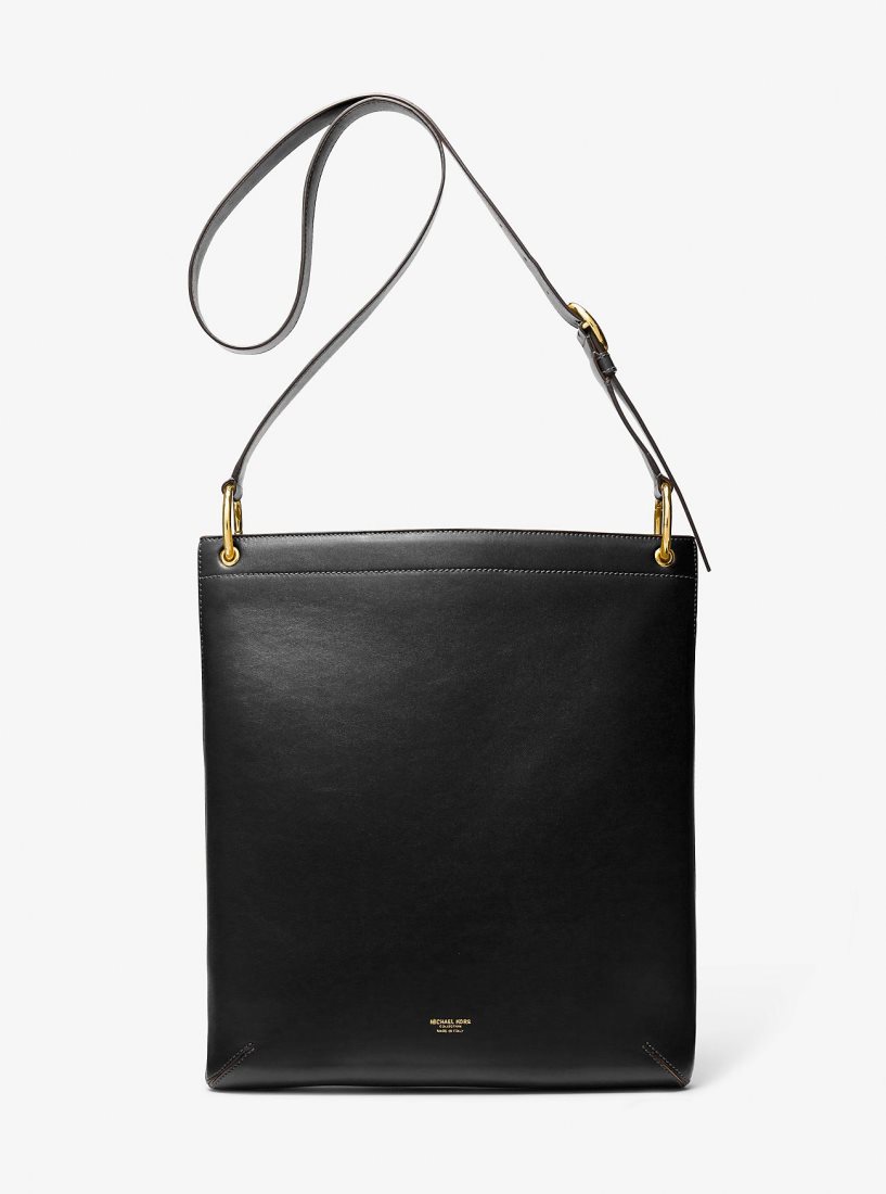 Michael Kors Tate Large Leather Messenger Bag Handtasche Damen Schwarz | FANLJV458