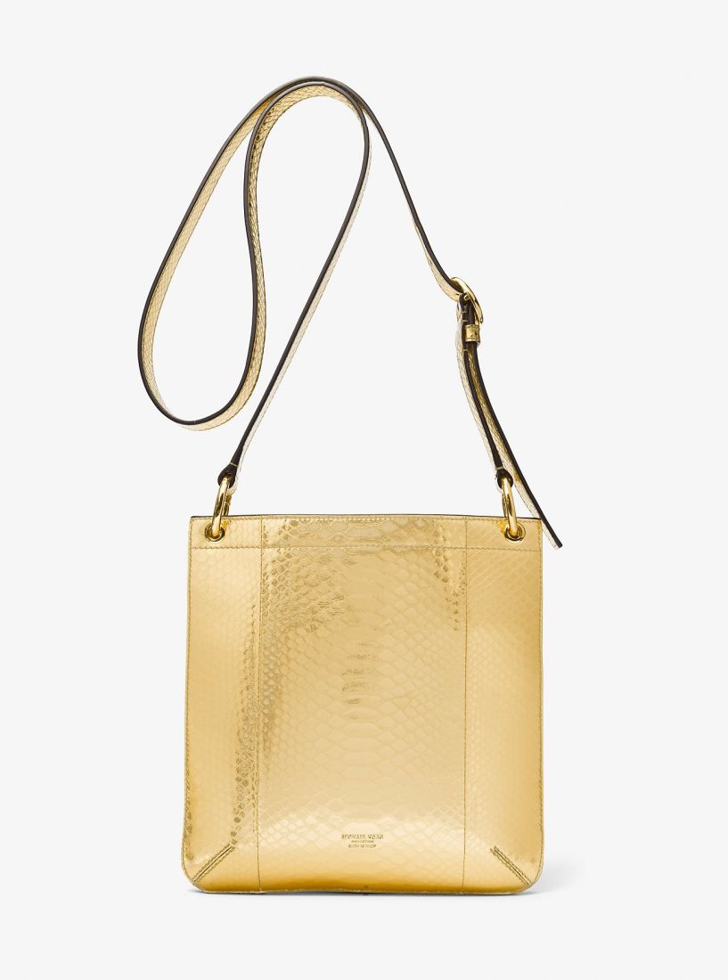Michael Kors Tate Small Metallic Python Embossed Leather Crossbody Bag Handtasche Damen Gold | ZMCLXV081