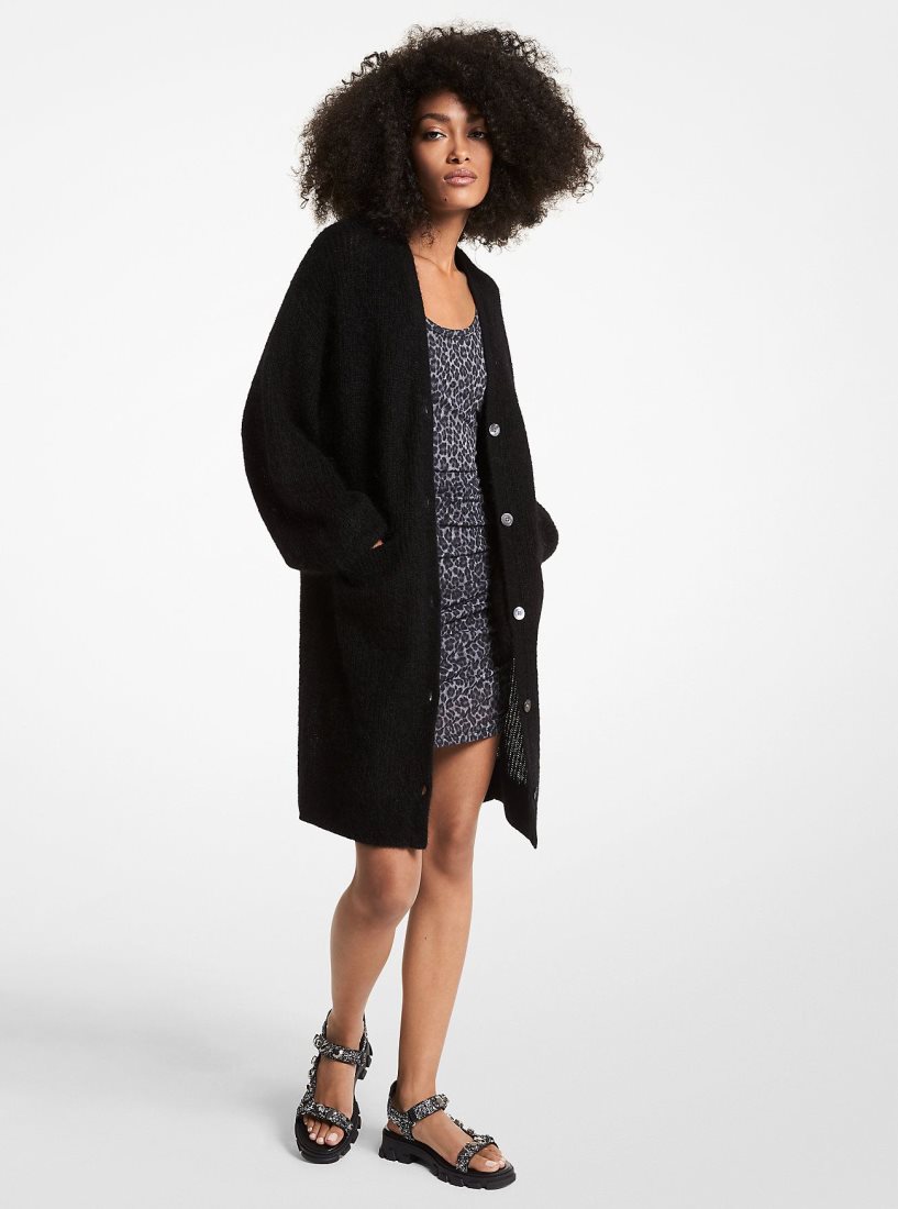 Michael Kors Textured Knit V-Neck Cardigan Pullover Damen Schwarz | NFYQHM370