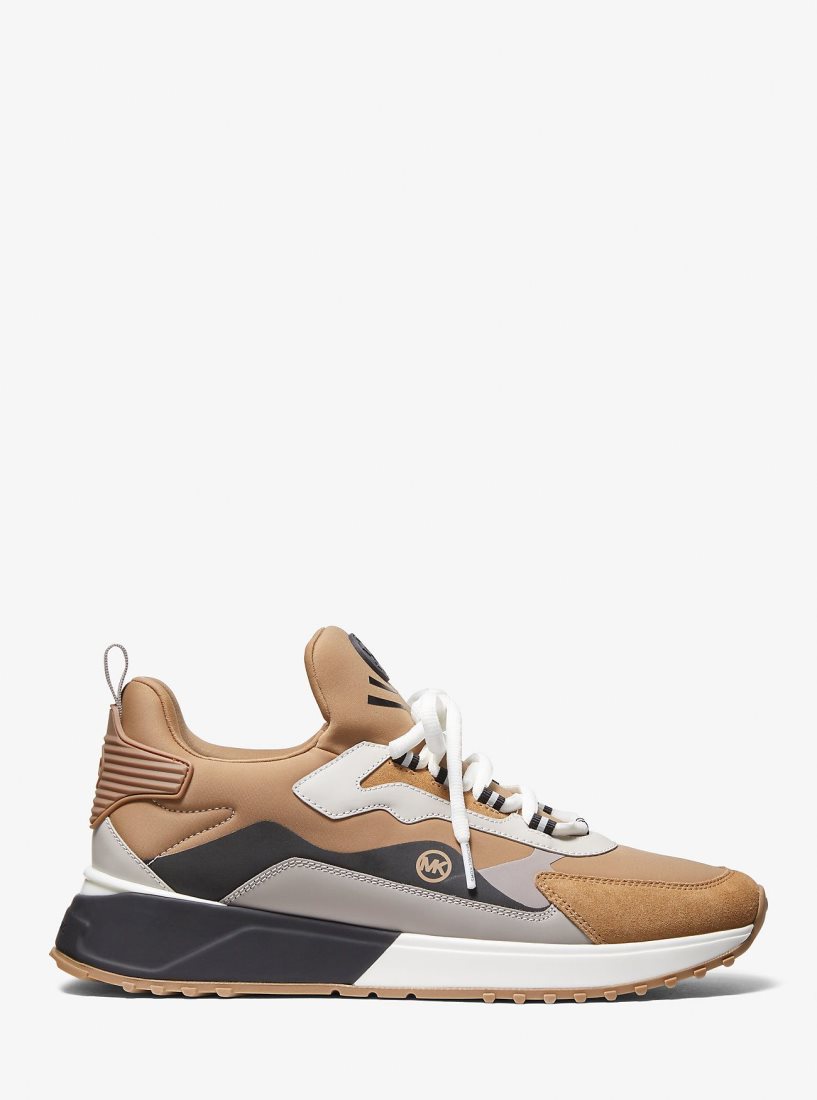 Michael Kors Theo Sport Mixed-Media Trainer Sportschuhe Herren Husk | YEFLTI079