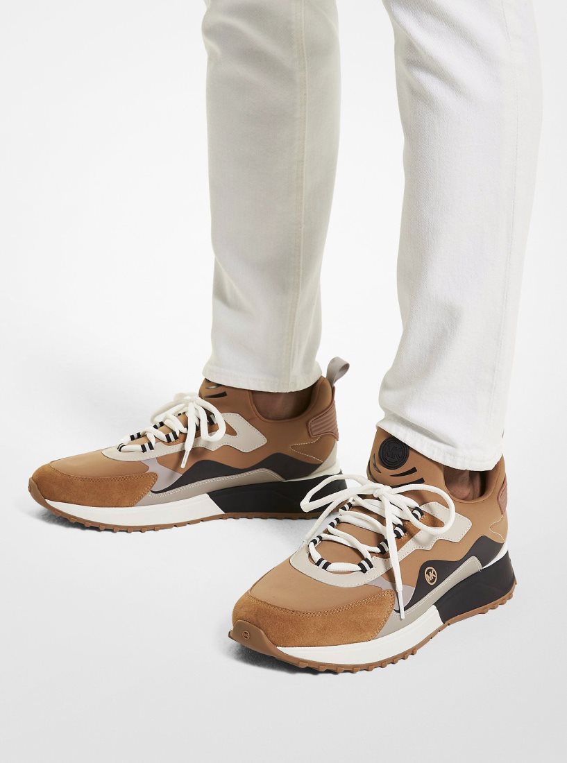 Michael Kors Theo Sport Mixed-Media Trainer Sportschuhe Herren Husk | YEFLTI079
