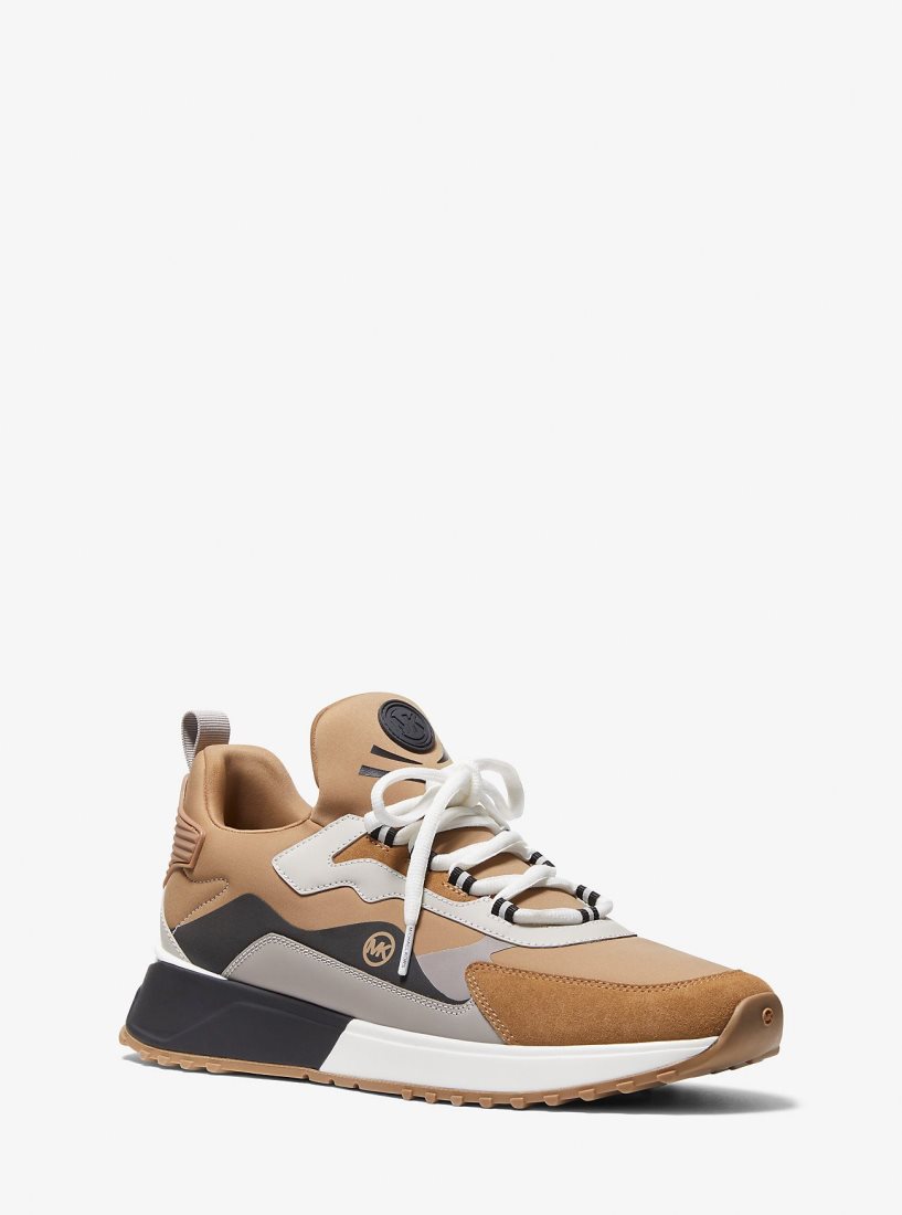 Michael Kors Theo Sport Mixed-Media Trainer Sportschuhe Herren Husk | YEFLTI079