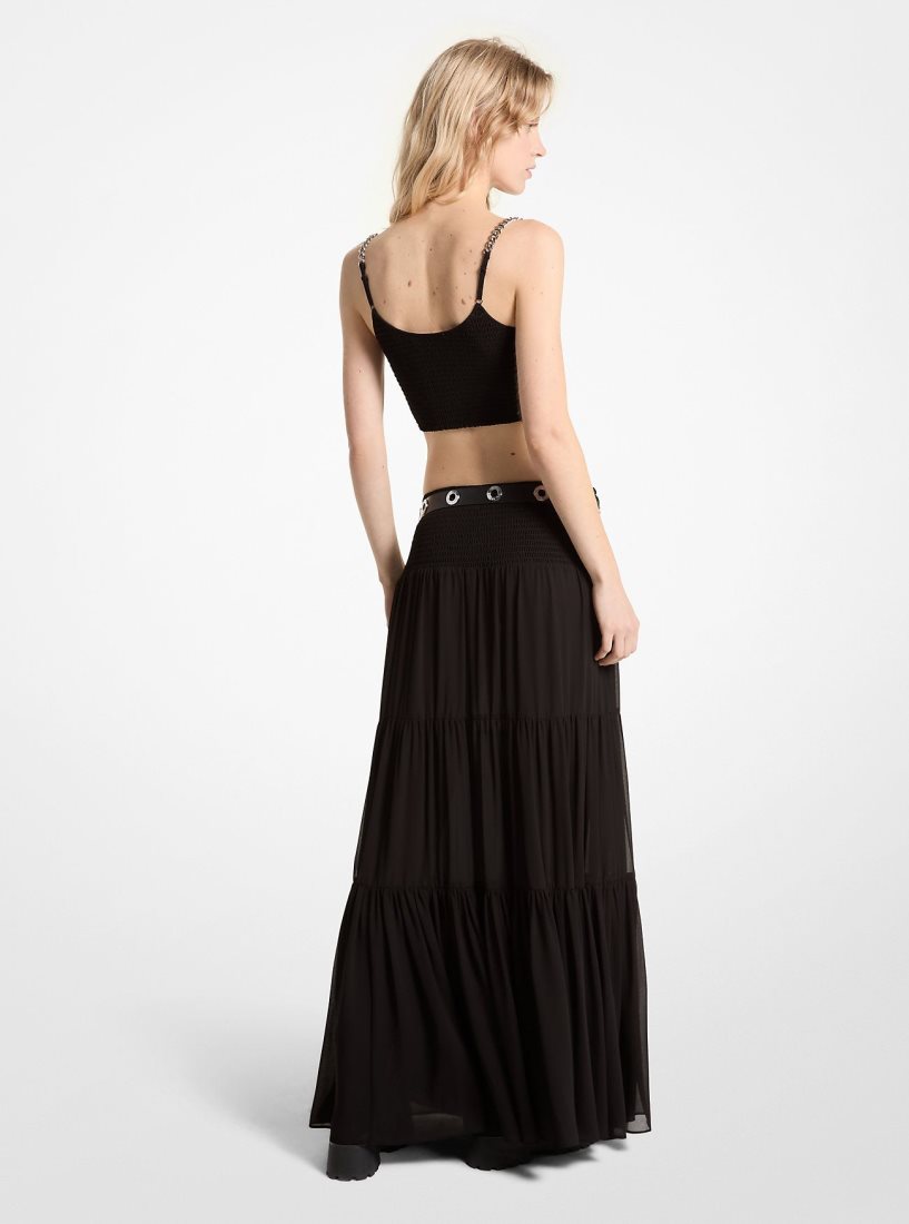 Michael Kors Tiered Smocked Georgette Maxi Skirt Röcke Damen Schwarz | GXYAZN140