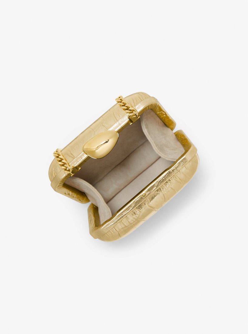 Michael Kors Tina Mini Metallic Crocodile Embossed Leather Minaudiere Unterarmtasche-Taschen Damen Gold | QYUGOM703