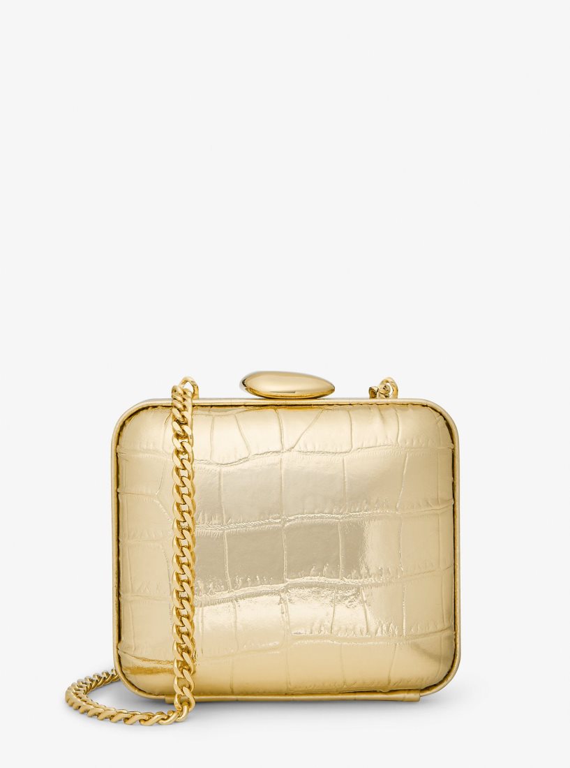 Michael Kors Tina Mini Metallic Crocodile Embossed Leather Minaudiere Unterarmtasche-Taschen Damen Gold | QYUGOM703