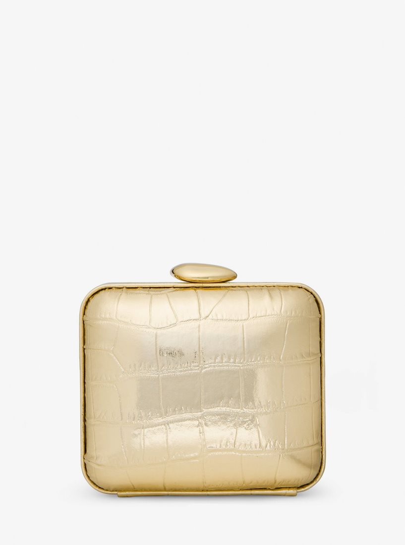 Michael Kors Tina Mini Metallic Crocodile Embossed Leather Minaudiere Unterarmtasche-Taschen Damen Gold | QYUGOM703