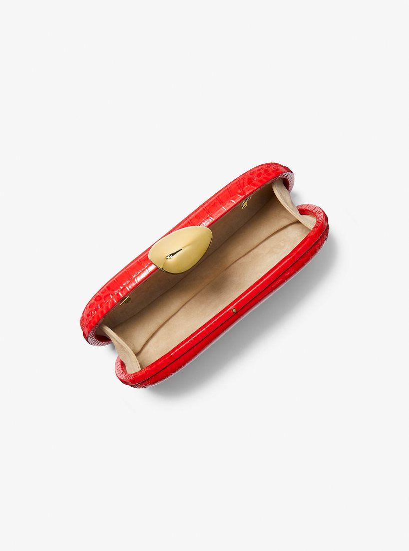 Michael Kors Tina Small Crocodile Embossed Leather Minaudiere Unterarmtasche-Taschen Damen Poppy | RGXYJE109