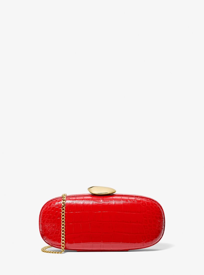 Michael Kors Tina Small Crocodile Embossed Leather Minaudiere Unterarmtasche-Taschen Damen Poppy | RGXYJE109