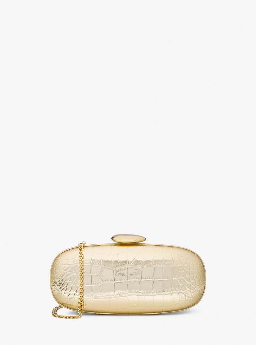 Michael Kors Tina Small Metallic Crocodile Embossed Leather Minaudiere Unterarmtasche-Taschen Damen Gold | RSNCMZ837