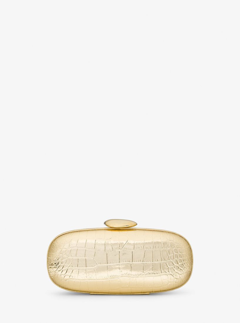 Michael Kors Tina Small Metallic Crocodile Embossed Leather Minaudiere Unterarmtasche-Taschen Damen Gold | RSNCMZ837
