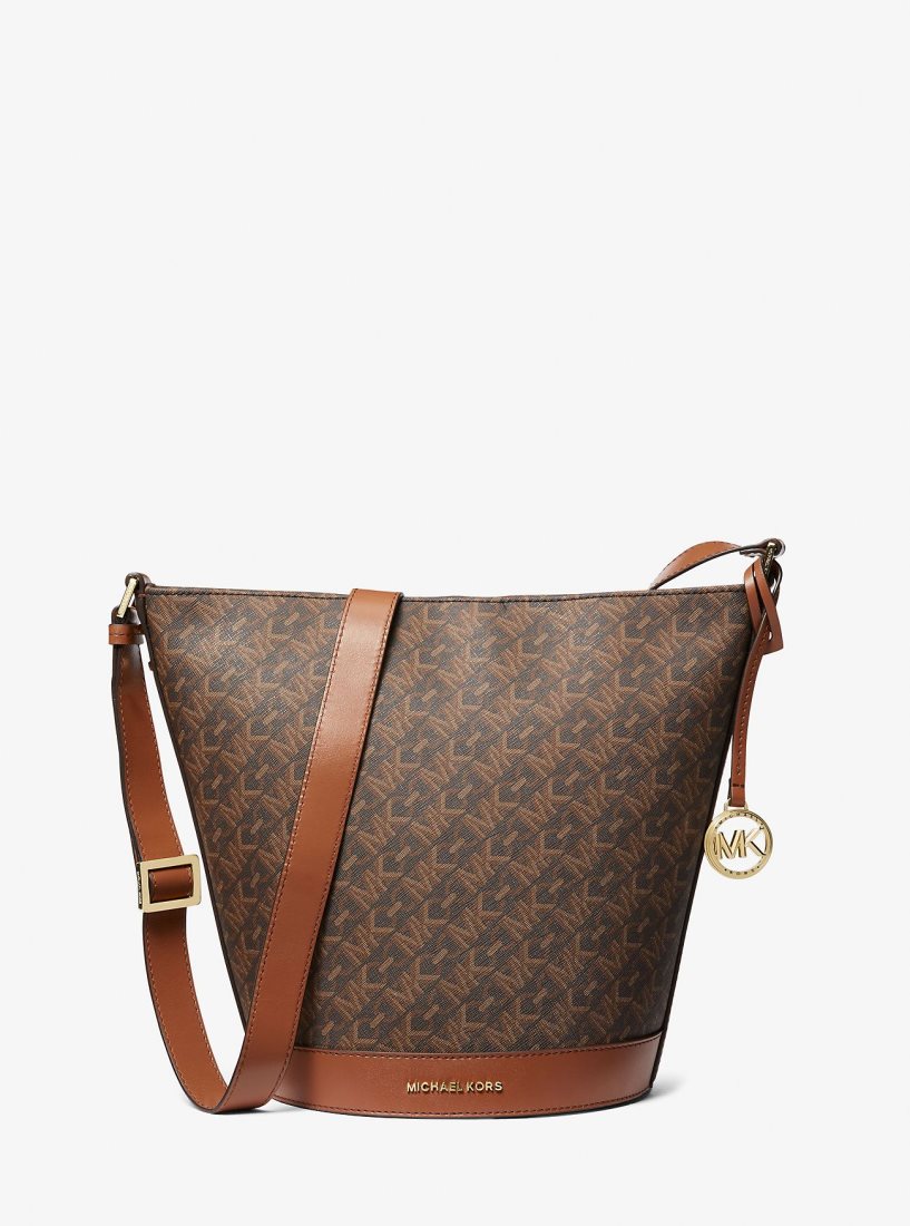 Michael Kors Townsend Medium Empire Signature Logo Messenger Bucket Bag Umhängetasche Damen Braun | RNZSDA289